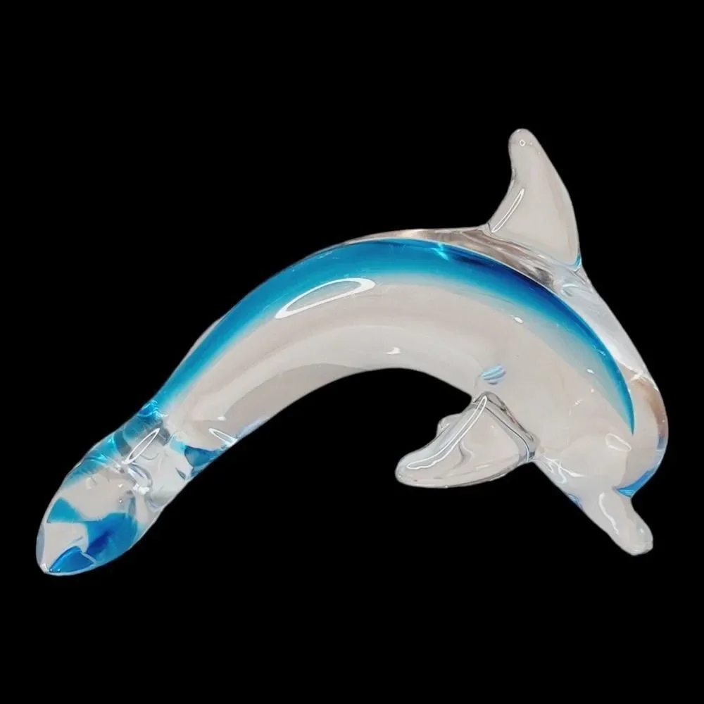 Marcolin Lead Crystal Art Glass Cobalt Blue Dolphin Signed‎ Sardinia Italy 4